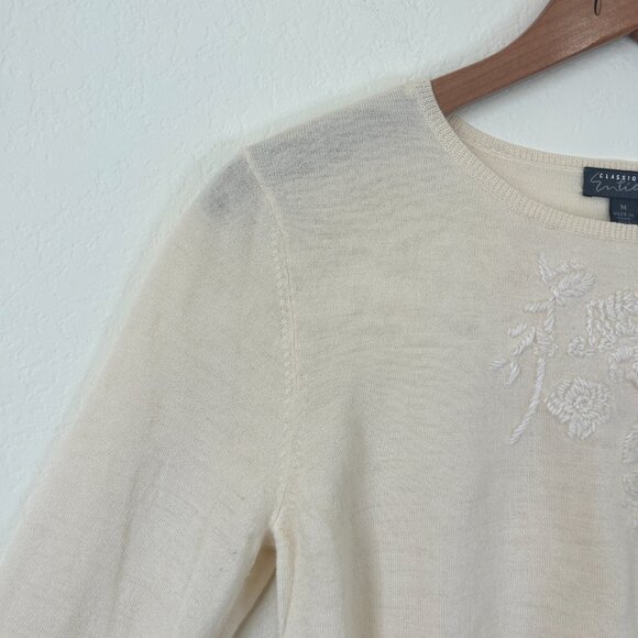 Classiques Entier Sweater Womens Medium Ivory White Wool Embroidered Beaded M - Picture 4 of 8